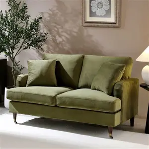 Brigette 2-Seater Olive Green Velvet Sofa With Antique Brass Castor Legs - Daals - Sofas