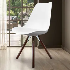 Soho White Plastic Dining Chair with Pyramid Dark Wood Legs