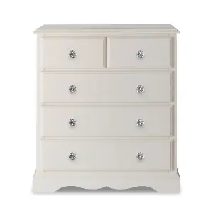 Romance Antique White 2 Over 3 Chest of Drawers with Crystal Handles