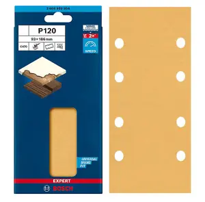 BOSCH Expert for Wood + Paint Sanding Sheets (Grit 120) (20/Pack) (For: Bosch PSS 250AE, PSM 200 AES & UniversalSander18V Sanders)