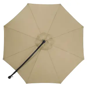 3M Khaki Crank Tilt Solar Banana Light Bar Umbrella Cantilever Parasol with Cross Base