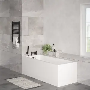 Square Single Ended Bath, Front and End Panels and Black Waste - 1700 x 700mm