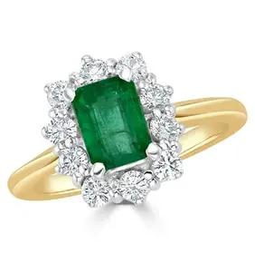 Emerald 1.00Ct And Diamond 0.50Ct 18K Gold Ring