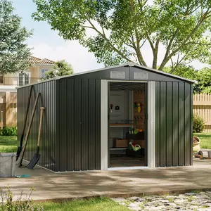 Ajay 8ft. W x 10ft. D Metal Apex Tool Shed Carbon Black