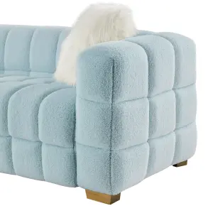 3 Seater Sofa, Teddy Fleece Fabric 210 CM Loveseat Couch with 2 Pillow for Living Room Bedroom - Baby Blue