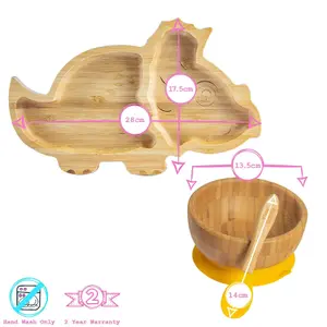 Tiny Dining 4pc Dinosaur Bamboo Suction Baby Feeding Set - Pastel Pink