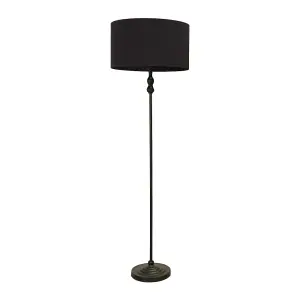 ValueLights Maggie Black Metal Candlestick Floor Lamp with Black Fabric Lamp Shade