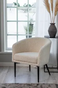 Fluffy White Boucle Comfy Armchair , White