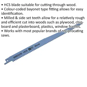 5-Pack 250mm HCS Reciprocating Saw Blades with Milled Side Set Teeth for Efficient Wood Cutting