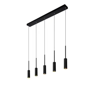 Lucide Tubule Modern Bar Pendant Light - LED - 5x7W 2700K - Black