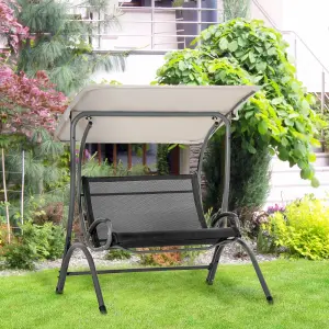 Outsunny 2 Seater Garden Swing Bench withTilting Canopy Texteline Seat, Beige