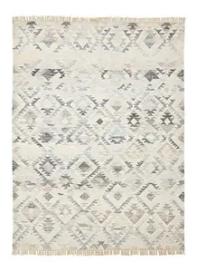 Avya Rectangular Shaped Hand Woven Kilim - Wool - L200 x W140 x H1 cm - Cream