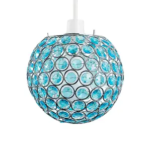 ValueLights Ducy Modern Chrome Globe Ceiling Light Shade with Teal Acrylic Crystal Effect Jewels