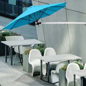 Costway Wall-Mounted Umbrella Water-proof Cantilever Parasols Tilting Sunshade Umbrella w/ Adjustable Pole