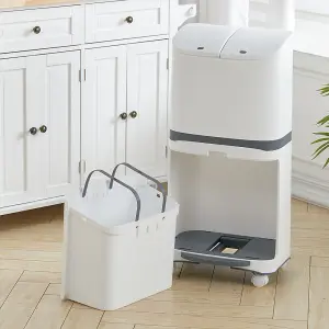 48 L White Home Kitchen Rubbish Dustbin Recycling Bin Double Layer Pedal Rubbish Trash with Inner Buckets