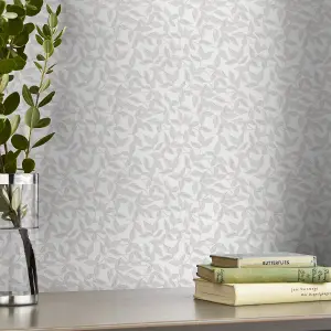 Laura Ashley Erwood Grey Leaves Smooth Wallpaper Sample