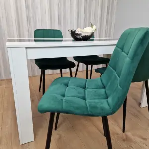 Dining Table And 4 Chairs Wooden White Black Table Tufted Velvet Green Chairs