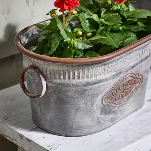 Vintage Style Large Oval Flowers Plant Pot and Garden Metal Planter Tub