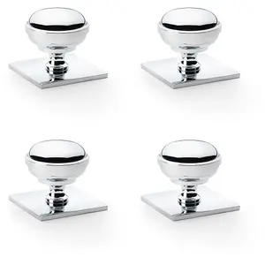 4 PACK - Classic Round Cabinet Door Knob & Matching Backplate Polished Chrome 38mm Handle