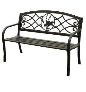 Mercer Leisure Lily Flower Design Back Metal Garden Bench