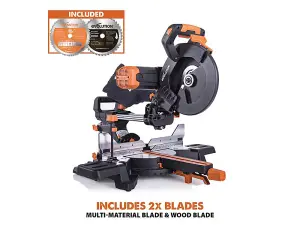 Evolution 053-0002C R255SMS-DB+ Multi-Material Sliding Mitre Saw 255mm 1600W 110V EVLR255SMDBL