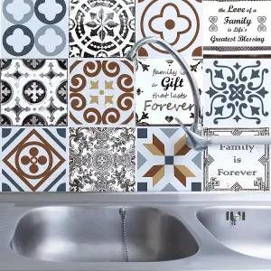 Walplus Brown Vintage Combo Mix Tile Stickers