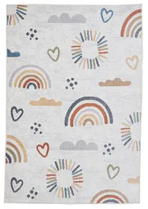 MultiColoured Pictorial 40mm Thick Stain-Resistant Rug for Bedroom, Dining Room, Easy to Clean Modern Rug-80cm X 150cm