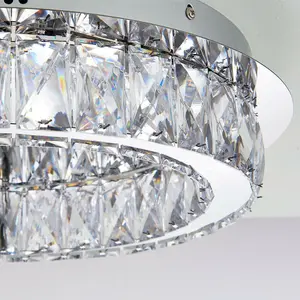 Flush Ceiling Mount Light Chrome & Acrylic Round Modern Crystal LED Ring Lamp