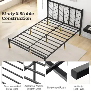 COSTWAY Metal Platform Bed w/ Branch-shaped Headboard Bed Frame King Size