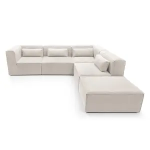 Doris Modular Extended Corner Sofa in White Cord Chenille