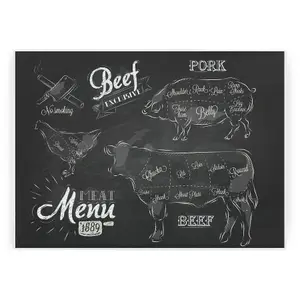 Vintage Meats Butcher Chef Gift - Textured Kitchen Chopping Board Worktop Saver