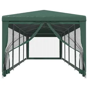 Berkfield Party Tent with 10 Mesh Sidewalls Green 3x12 m HDPE