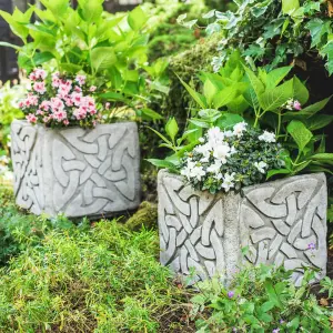 Pair of Stone Cast Large Celtic Garden Planter Pots