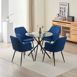 New York Dining Table with 4 Blue Charlotte Velvet Chairs