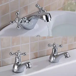 Nes Home Trafford Victorian Bath Taps & Basin Mono Mixer Tap Set Chrome