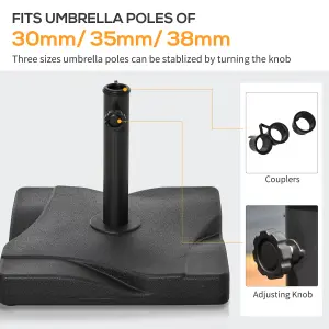 Outsunny 20KG Square Patio Umbrella Base, Fits 30,35,38 Pole Black