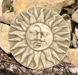 Sun + Moon Stone Hanging Plaque Mediterranean Outdoor Statue Garden Ornament