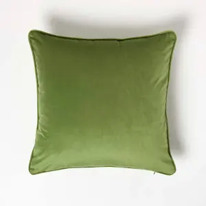 Homescapes Olive Green Filled Velvet Cushion with Piped Edge 46 x 46 cm