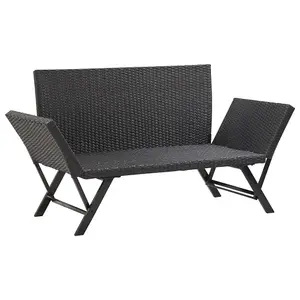 Berkfield Garden Bench with Cushions Black 176 cm Poly Rattan