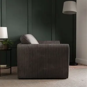 Dunelm Blake Curved Arm Jumbo Cord Standard Back 3 Seater Sofa, Mid Century, Jumbo Cord Grey, Fabric/Jumbo Cord