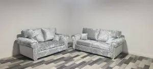 Olympia 3 Seater & 2 Seater - Silver Crushed Velvet