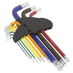 Sealey Ball End Hex Key Set 9 Pieces Long Colour Coded Imperial Hand Tool AK7197