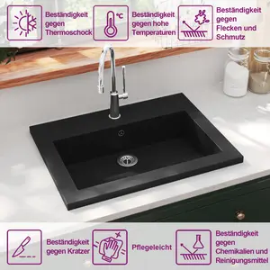 Belfry Bathroom Makiver 600mm L x 450mm W Resin Rectangular Sink with Overflow Black