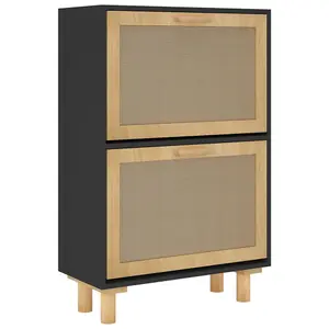 Shoe Cabinet Black 52x25x80 cm Engineered Wood&Natural Rattan