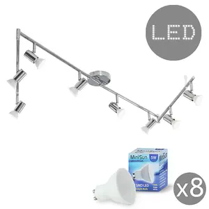 ValueLights Consul Silver Ceiling Bar Spotlight and GU10 Spotlight LED 5W Warm White 3000K Bulbs