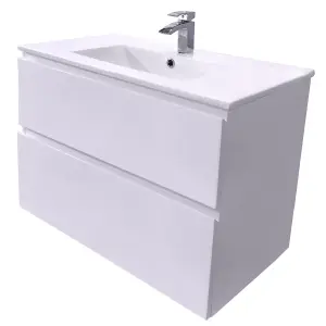 Rinse Bathrooms 800mm Bathroom Wall Hung Vanity Unit 2 Soft Close Drawers Basin Cabinet Storage Gloss White