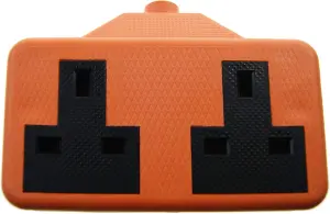 Rewireable High Impact Rubberised 2 Gang Extension Trailing Socket 13A Orange