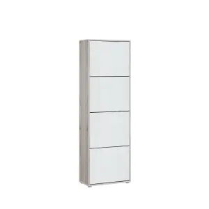 FURNICOMP Ella 4 Drawer Tall Slim White Gloss and Oak Shoe Cabinet