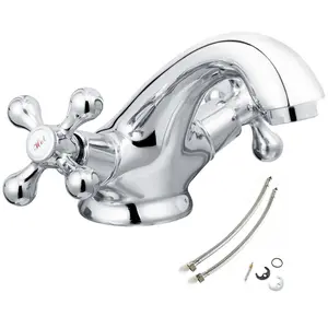 Cascade Penridge Traditional Bath Taps Pillar Pair Chrome & Basin Tap