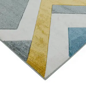 Grey Multi Geometric Modern Easy to clean Rug for Dining Room-120cm X 170cm